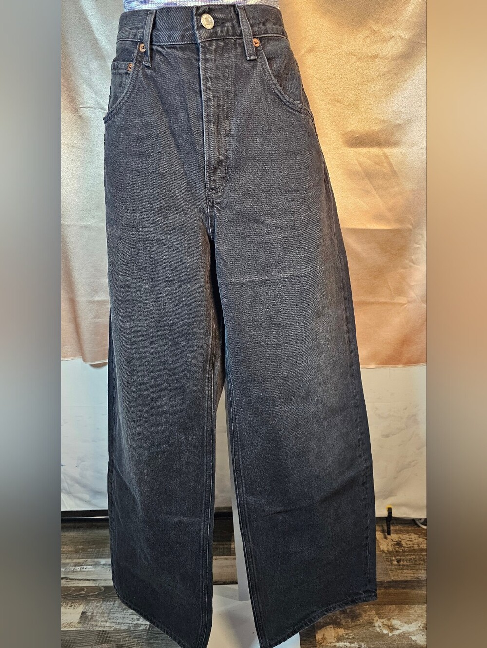 AGOLDE Low Curve Jean Black Tar Barrel Wide Leg Size 26 NWT